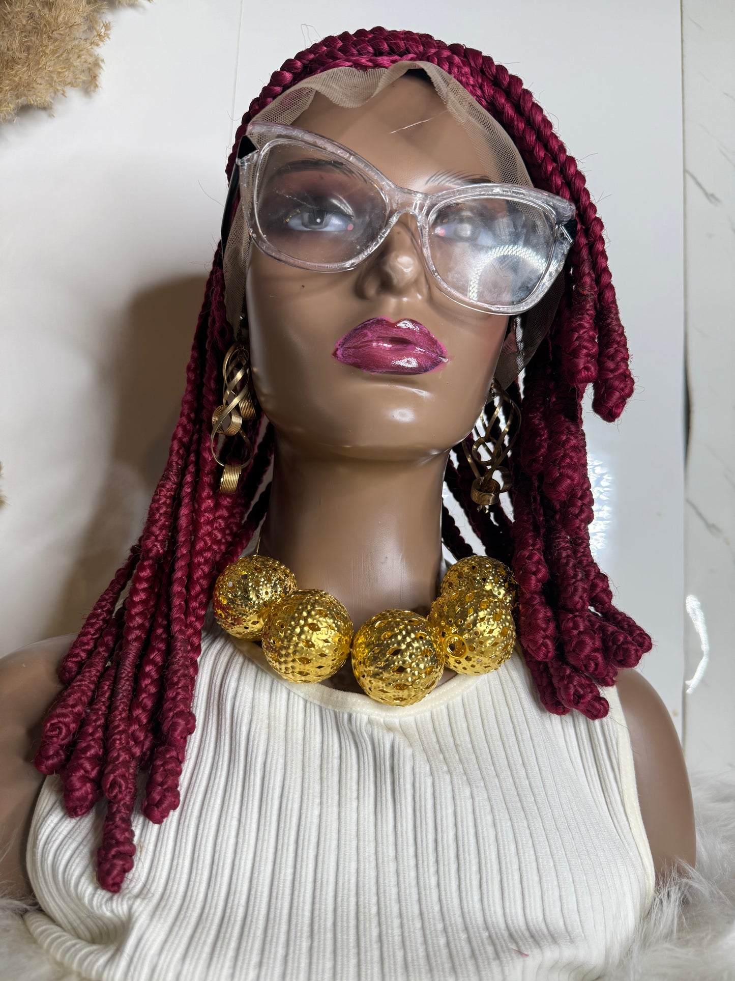 Burgundy braided short bob