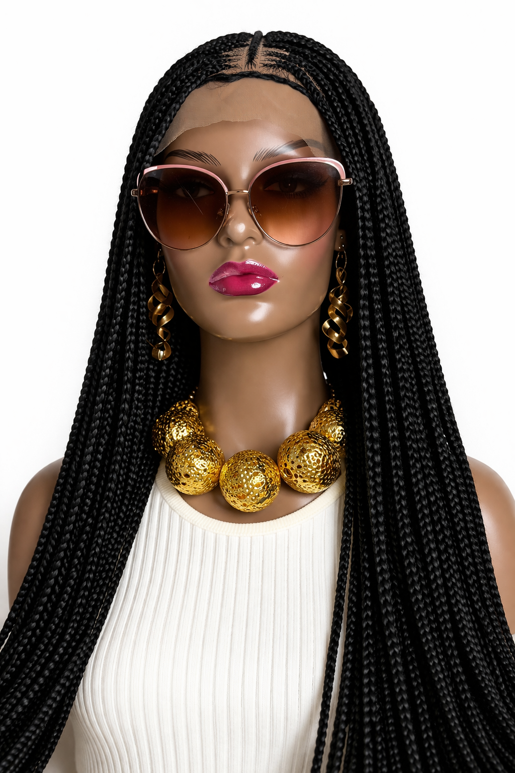 Classic Black Micro Braided Wig  Sleek cornrows Lightweight & Ready-to-Wear