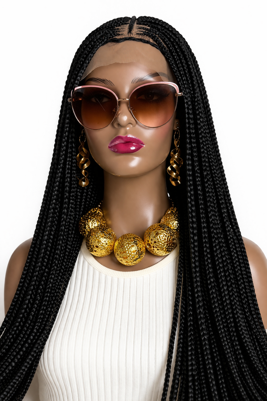 Classic Black Micro Braided Wig  Sleek cornrows Lightweight & Ready-to-Wear