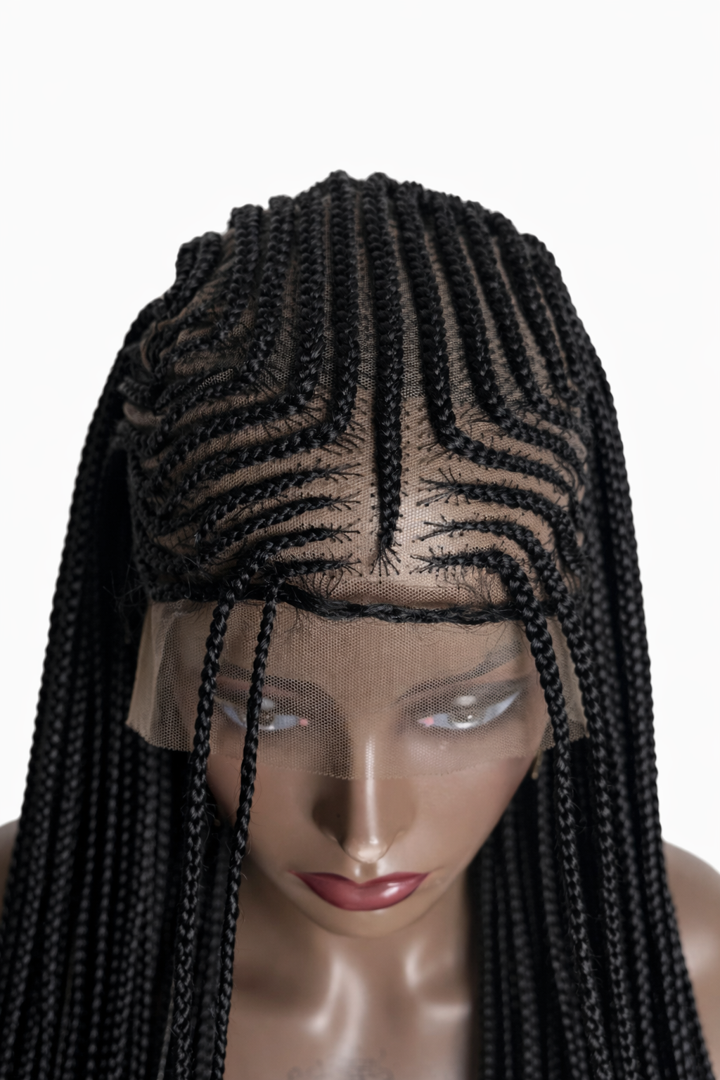Classic Black Micro Braided Wig  Sleek cornrows Lightweight & Ready-to-Wear